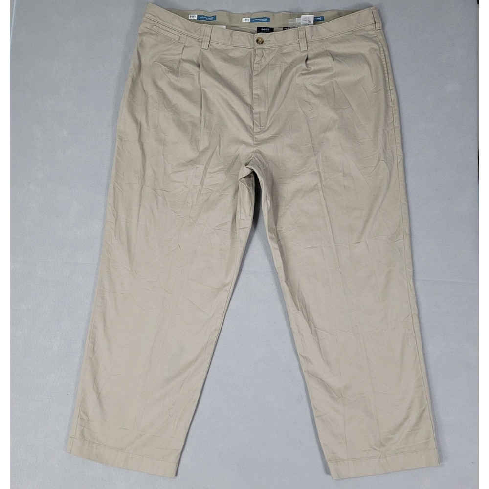 Harbor Bay Chino Pants Men's Size 50x30 Khaki Pleated Comfort Waistband NEW